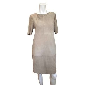 Piazza Sempione Beige short Sleeve Goat Leather Sheath Dress sz 46=L EUC